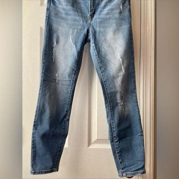 Cello Jeans Juniors 7 Skinny Distressed Stretch Blue‎ Medium Wash Denim Cotton - Picture 3 of 15